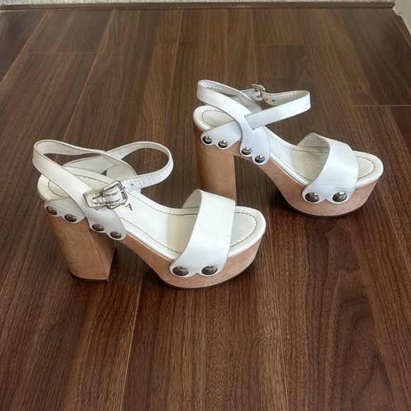 White and Wood Prada Platform Heels - Picture 4 of 6